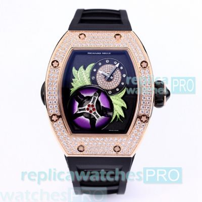 Replica Richard Mille RM 19 Tourbillon Fleur Rose Gold Bezel Watch